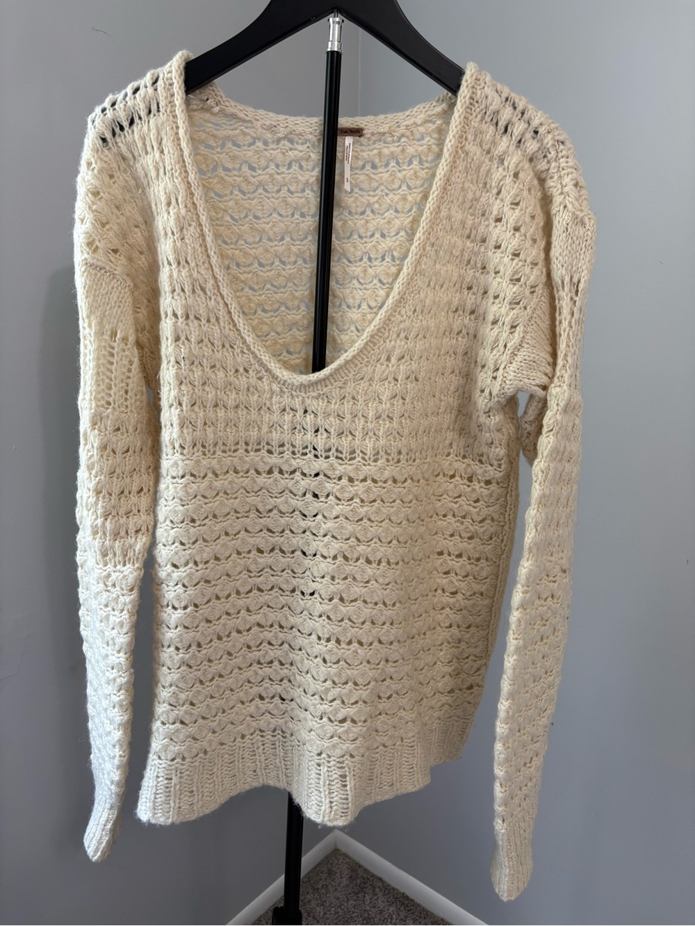 Free People Crashing Waves Ivory Wool Blend Sweater S Slouchy Coastal Boho - Picture 2 of 8